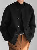 Mens Solid Button Front Casual Tweed Jacket SKUK41834