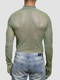 Mens Mesh Patchwork See Through Half-Collar Bodysuit SKUK35459