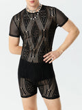 Mens Lace Patchwork See Through Bodysuit SKUK39949