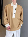 Mens Contrasting Colors Loose Long Sleeve Shirt SKUK52265