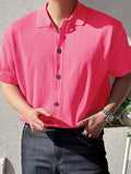Mens Solid Lapel Collar Short Sleeve Shirt SKUK49682