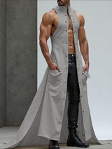 Men's Long Tail Hem Metal Buckle Sleeveless Waistcoat SKUL37660