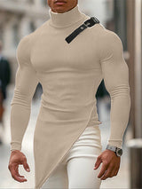 Men's Belt Patchwork Textured Long Sleeve T-Shirt SKUL26061