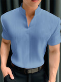 Mens Solid Notched Neck Short Sleeve T-Shirt SKUK55283