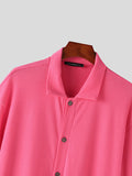 Mens Solid Lapel Collar Short Sleeve Shirt SKUK49682