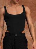 Mens Solid Texture Backless Sleeveless Bodysuit SKUK39157