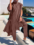 Mens Solid Split Muslim Two Pieces Outfits SKUK16921