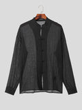 Mens Stand Collar Frog Button Solid Shirt SKUK33655