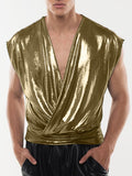 Mens Solid Glitter V-Neck Sleeveless T-Shirt SKUK56357