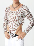Mens Leopard Print Mesh Long Sleeve Bodysuit SKUK33724