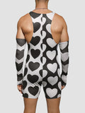 Mens Heart Print Mesh See Through Bodysuit SKUK32511