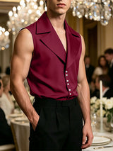 Men's Avant-Garde Tuxedo Lapel Satin Tailored Sleeveless Shirt SKUL62973