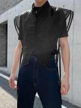 Men's Asymmetric Cutout Strap Stand Collar Cropped Waistcoat SKUL54771