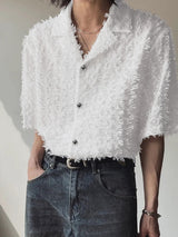 Men's Plush Fringe Short Sleeve Shirt SKUL24783