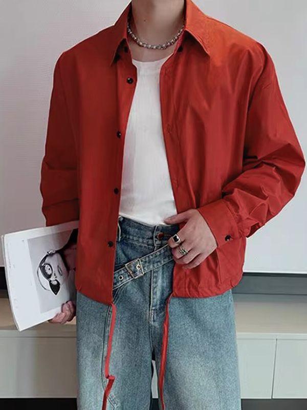 Men's Solid Drawstring Long Sleeve Shirt SKUL35117