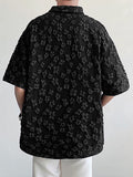 Mens Floral Jacquard Lapel Short Sleeve Shirt SKUK12443