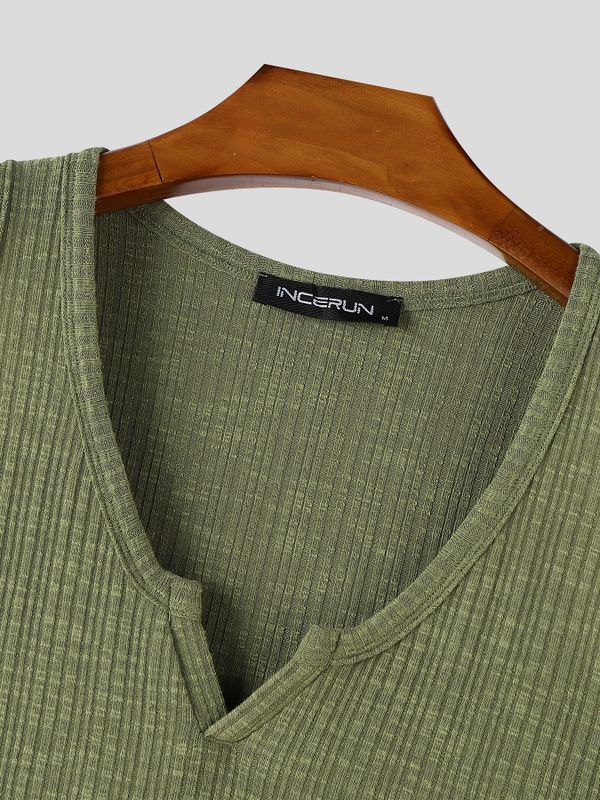 Men's Clean Casual Ribbed Knit Notch Neck Tank SKUL78135