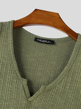 Men's Clean Casual Ribbed Knit Notch Neck Tank SKUL78135