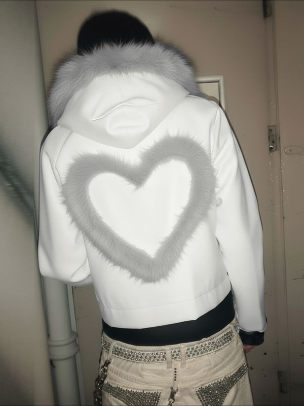 Men's Heart Shaped Plush Patchwork Long Sleeve Jacket SKUL42264