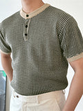 Mens Houndstooth Quarter Button Short Sleeve T-Shirt SKUK14304