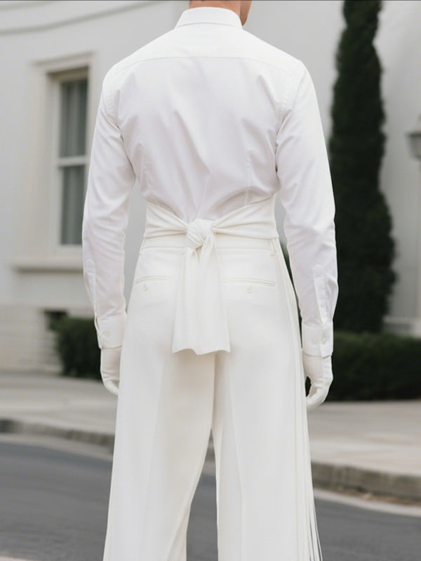 Men's Tassel Patchwork Twist Tie Long Sleeve Shirt SKUL37907