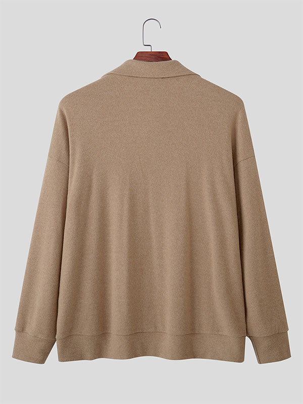 Men's Solid Knit Lapel Long Sleeve Cardigan SKUL28234