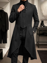 Men's Avant-Garde Retro Runway High-Low Swallowtail Hem Metal Buckle Zip Up Long Sleeve Stand Collar Blazer SKUL79735