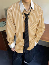 Men's Stripe Contrast Color Long Sleeve Shirt SKUL41195