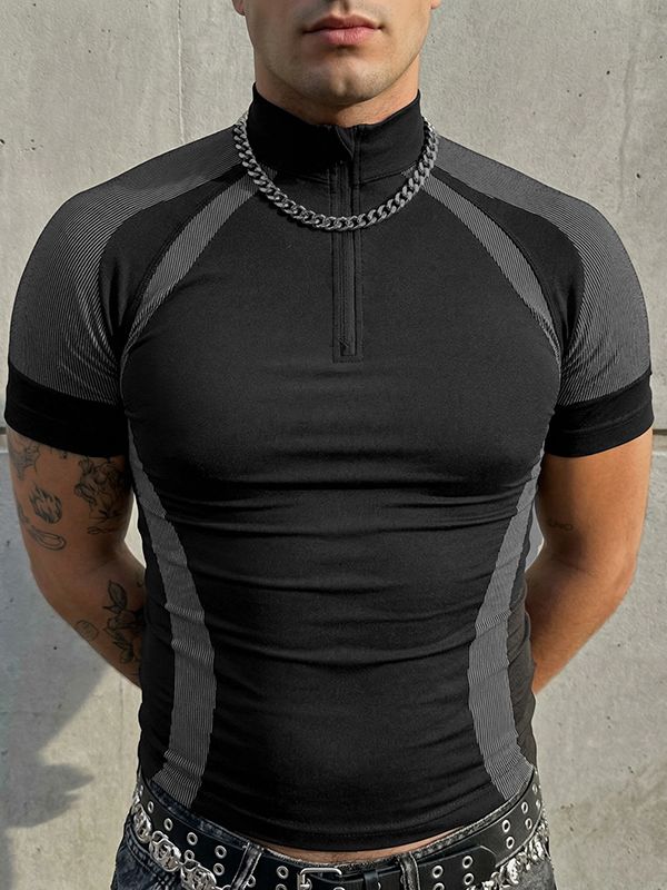 Men's Utility Style Contrast Color Short Sleeve T-shirt SKUL54077