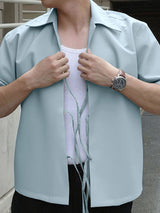 Men's Solid Color Lace-Up Short Sleeve Shirt SKUL25076