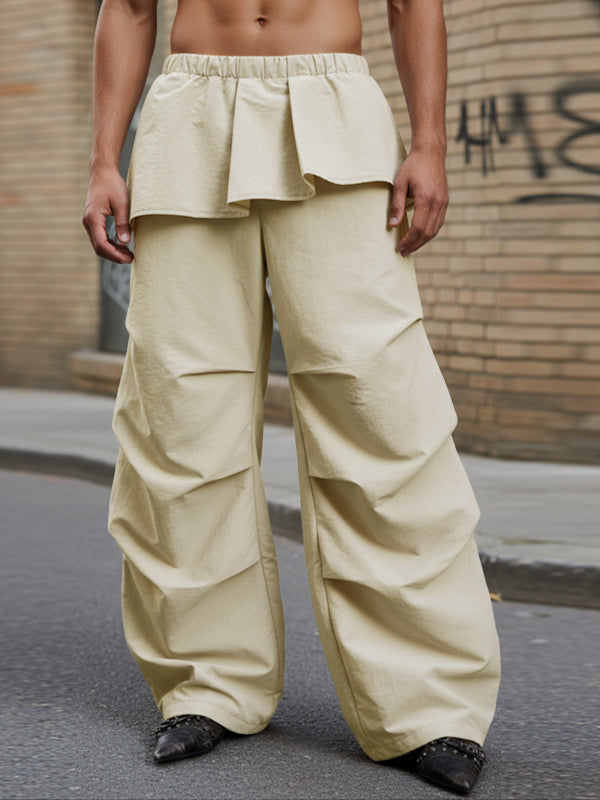 Men's Faux Two Piece Ruched Wide Leg Pant SKUL46111