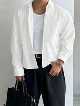 Men's Clean-Fit Casual Daily Commute Cropped Oversized Pocket Concealed Placket Shirt SKUL86777