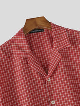 Men's Retro Plaid Boxy Cropped Camp Collar Short Sleeve Shirt SKUL75535