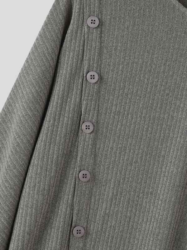 Men's Avant-Garde Clean Fit Asymmetrical Diagonal Button Fine Ribbed Long Sleeve T-shirt SKUL81850