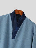 Mens Contrast Patchwork Stand Collar Muslim Shirt SKUK28990