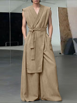 Men's Lace Up Wide Leg Casual Two Pieces Outfit SKUL46161