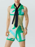Mens Colorful Print Lapel Sleeveless Bodysuit SKUK10560