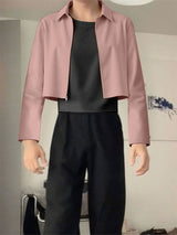 Men's Solid Color Zip Cropped Long Sleeve Jacket SKUL29607