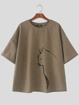 Men's Vintage Cityboy Cat Graphic Oversized Short Sleeve T-shirt SKUL68416