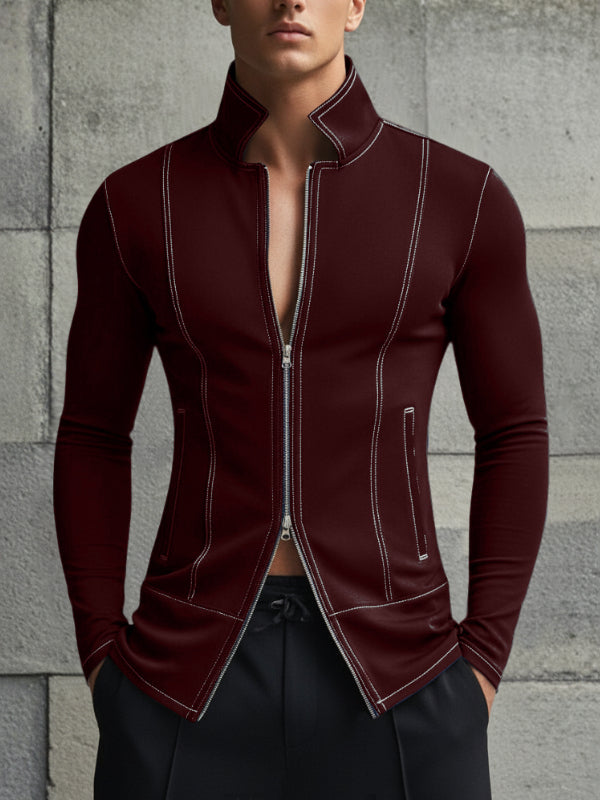 Men's Minimalist Contrast Line Long Sleeve Cardigan SKUL46578