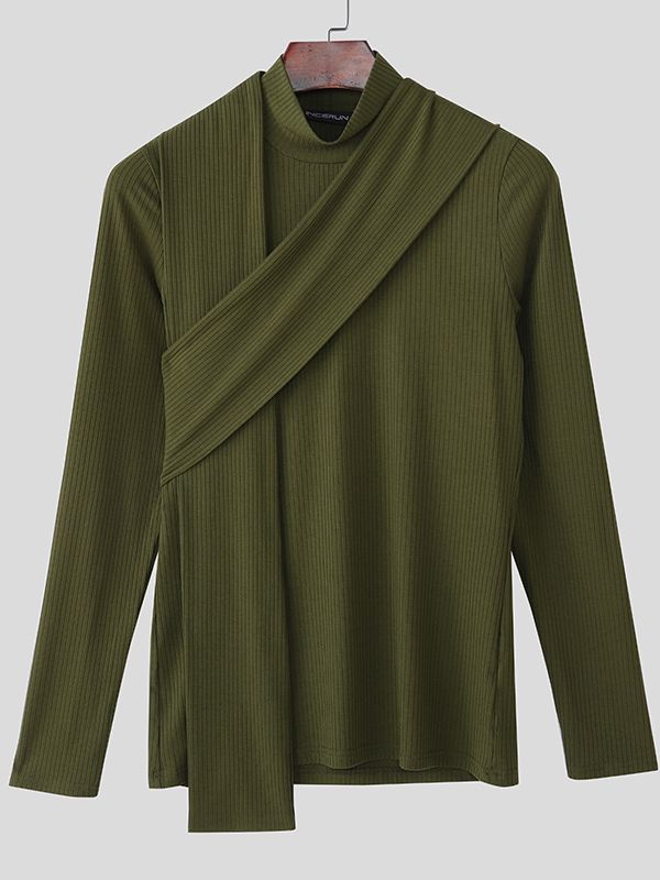 Men's Textured Knit Neck Warmer Long Sleeve Sweater SKUL43817