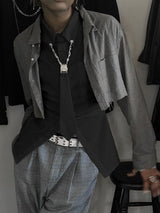 Men's Deconstructed Metal Buckle Tie Long Sleeve Shirt SKUL42420