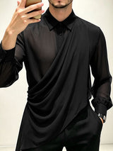 Men's Avant-Garde Semi-Sheer Asymmetrical Draped Chiffon Shirt SKUL79227