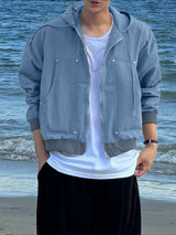 Men's Deconstructed Cropped Zip Long Sleeve Hoodie SKUL40098