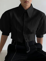 Men's Modern Minimalist Button-Up Front Cropped Short Sleeve Shirt SKUL53237