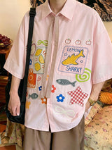 Men's Harajuku Streetwear Doodle Patchwork Short Sleeve Shirt SKUL69086