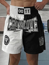 Men's American Streetwear Color-Block Letter Print Athletic Training Gym Short SKUL69395