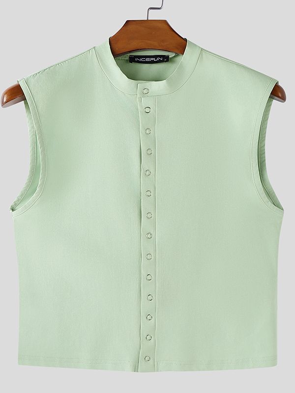 Men's Solid Color Textured Button Tank SKUL46091