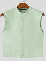 Men's Solid Color Textured Button Tank SKUL46091