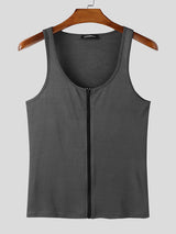 Mens Solid Color Textured Zipper Casual Tank SKUL18002